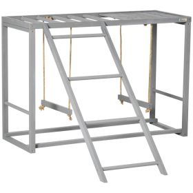 Chicken Activity Game With Swing Set For 3-4 Birds, Wooden Chicken Coop Accessory With Multiple Chicken Perches And Hen Ladder Grey (Option: Argent)