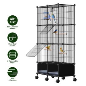 46in Bird Cage Spacious Indoor Pet Bird House With 4 Wooden Perches (Option: Black)