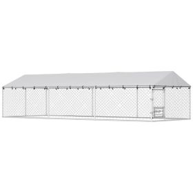 PawHut Dog Kennel Outdoor Dog Run Waterproof UV-Resist Cover Lockable Door Adjustable Bowls 20 X 7.5 X 5ft,Multiple Packages (Option: Silver Black)