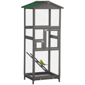 65" Wooden Bird Cage Outdoor Aviary House for Parrot, Parakeet, with Pull Out Tray and 2 Doors, Grey (Option: Light Grey-1080x215x645 mm)