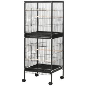 55" 2 In 1 Bird Cage Aviary Parakeet House for finches, budgies with Wheels, Black (Option: Black-1420x610x115 mm)