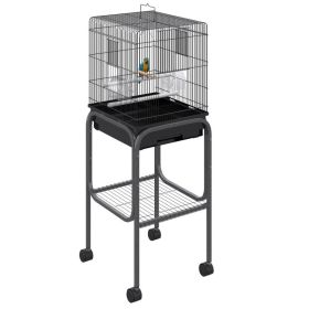45-inch Metal Indoor Bird Cage, Parrot Cage, Bird Aviary with Detachable Rolling Stand, Storage Basket, and Accessories - Black (Option: BLACK-850x480x230 mm)