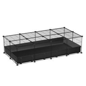 47x24x12IN Guinea Pig Cage Small Animal Playpen DIY Metal Pet Enclosure With 20 Panels Waterproof Floor Mat For Hedgehogs Chickens Ducklings Rabb (Option: Black)