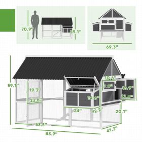 Wooden Chicken Coop With Run, 2 Nesting Boxes, 2 Roosting Bars, Ramp & Tray, Poultry Cage For 6-8 Chickens, Gray Multiple Packages (Option: Gray White Black)