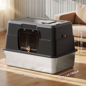 Black Stainless Steel Fully Enclosed Cat Litter Box, Durable Enclosed Cat Litter Box, High Side To Prevent Scattering (Option: Black)