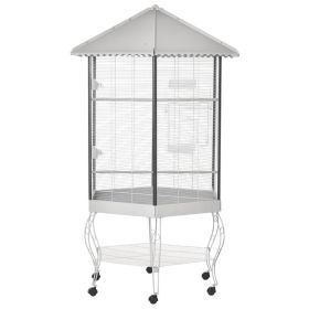 77" Flight Bird Cage Hexagon Covered Canopy Portable Aviary With Storage (Option: White-1060x900x185 mm)