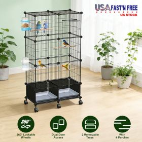 1Pc  46in Bird Cage Spacious Indoor Pet Bird House With 4 Wooden Perches 2 Slide-Out Tray 2 Water Bottle Feeder Lockable Wheels For Parrot Parake (Option: Black)