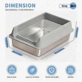 Stainless Steel Cat Litter Box, Large Open Top Litter Box With Anti Splash High Sides, Anti Tracking Pedal, Easy To Clean, Non Stick, Odor Resist (Option: M15-Gray)