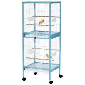 55" 2 In 1 Bird Cage Aviary Parakeet House for finches, budgies with Wheels, Light Blue (Option: Light Blue-1420x610x115 mm)