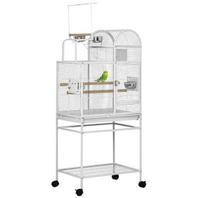 55" Large Parrot Cage with Toy Hooks Above Top Bird Perch, Tray, Food Cups, Rolling Stand, Bird Cage for Cockatiels, Parakeets, Lovebirds (Option: White-895x687x170 mm)
