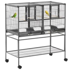 Divided Breeder Bird Cage with Rolling Stand Removable Metal Tray, Storage Shelf, Wood Perch, and Food Container (Option: Black-980x160x550 mm)