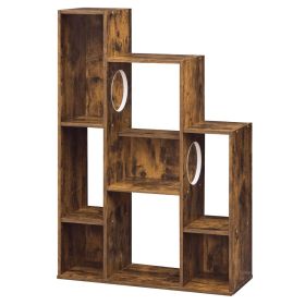 Modern Cat Bookshelf Cat Tree 8-Section Storage Cabinet with 2 Round Holes (Color: Rustic Brown)