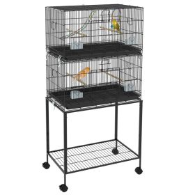 Double Stackable Bird Cage on Wheels w/ Stand, for Canaries (Option: Black-788x182x600 mm)