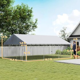 Heavy Duty Outdoor Dog Kennel With Waterproof Roof, 2 Secure Latches, Chain Link Dog Run For Backyard, 20' X 15' X 8',Multiple Packages (Option: Silver)